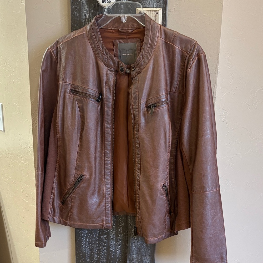Maurice’s brown leather bomber lined jacket, size 2 plus size